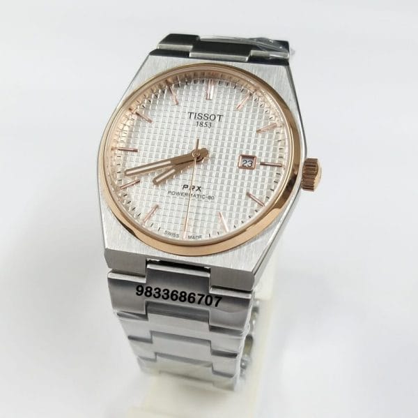 Tissot 1853 T-Classic PRX Rose Gold Bezel White Dial Stainless Steel Strap Super High Quality Watch (3)