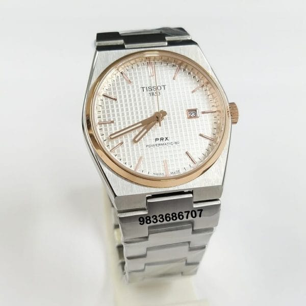 Tissot 1853 T-Classic PRX Rose Gold Bezel White Dial Stainless Steel Strap Super High Quality Watch (3)