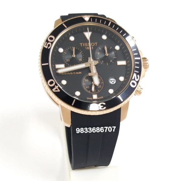Tissot Seastar 1000 Chronograph Black Dial Rubber Strap Super High Quality Watch