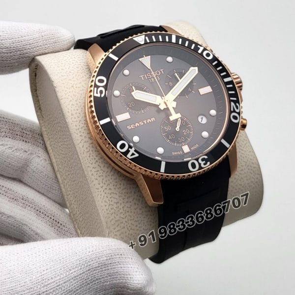 Tissot Seastar 1000 Chronograph Black Dial Rubber Strap Super High Quality Watch (1)