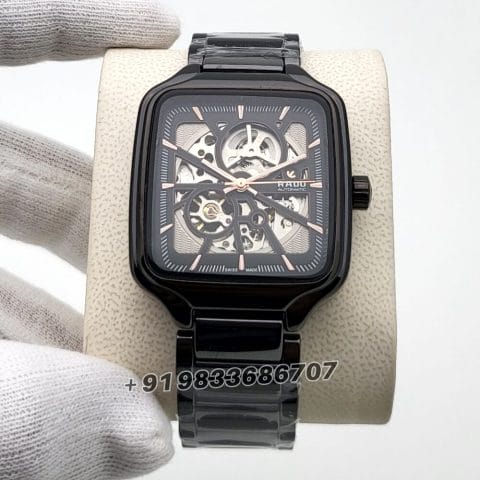 Rado True Square Open Heart Rose Gold Marking Black Ceramic Super High Quality Swiss Automatic Watch