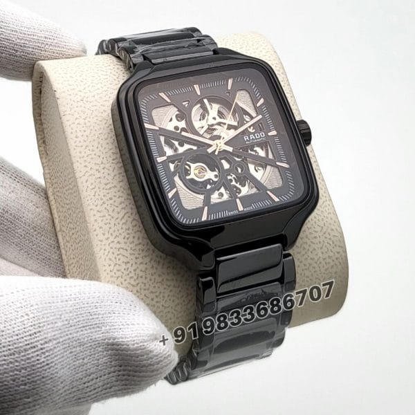 Rado True Square Open Heart Rose Gold Marking Black Ceramic Super High Quality Swiss Automatic Watch