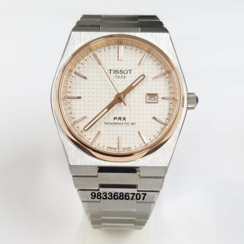 Tissot PRX POWERMATIC 80 Steel Rose Gold Bezel White Dial Super High Quality Swiss Automatic Watch (1)