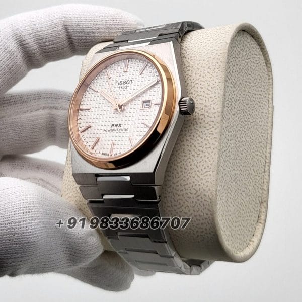 Tissot PRX POWERMATIC 80 Steel Rose Gold Bezel White Dial Super High Quality Swiss Automatic Watch