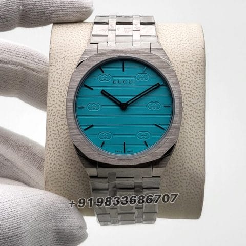 GUCCI 25H Stainless Steel Blue Dial With Black Hands Super High Quality Watch (4)