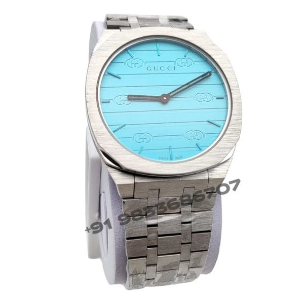 GUCCI 25H Stainless Steel Blue Dial With Black Hands Super High Quality Watch (1)