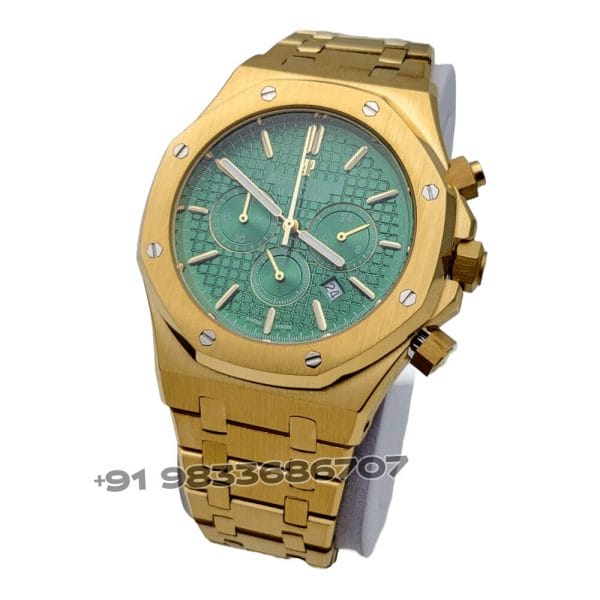 Audemars Piguet Royal Oak Chronograph Yellow Gold Green Dial 41mm Super High Quality First Copy Watch (2)