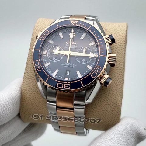 Omega Seamaster Planet Ocean 600M Chronograph Gold On Steel Blue Dial 45.5mm Exact 1:1 Top Quality Replica Super Clone Swiss ETA 9900 Automatic Movement Watch