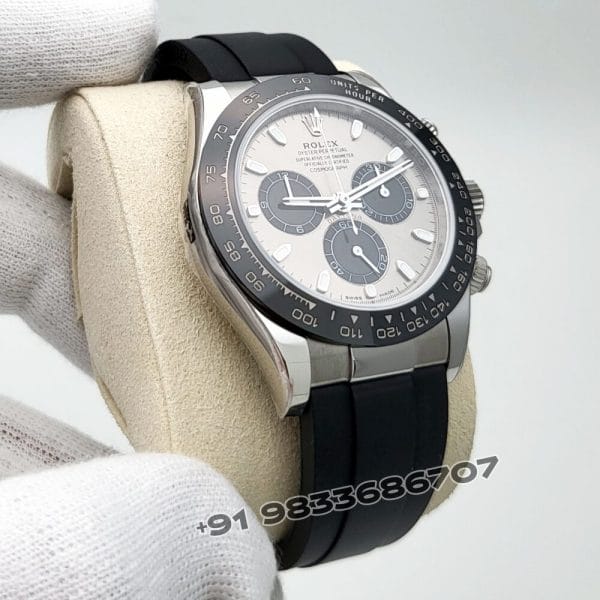 Rolex Cosmograph Daytona 18kt White Gold Oysterflex Steel Dial 40mm Exact 1:1 Top Quality Super Clone Replica Swiss ETA 4131 Automatic Movement Watch