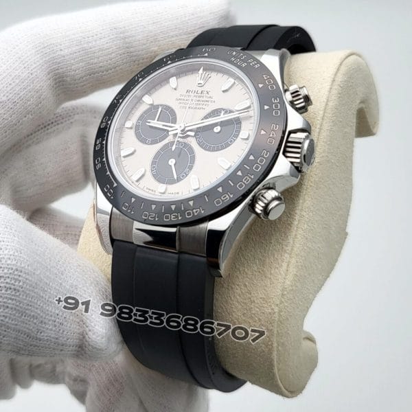 Rolex Cosmograph Daytona 18kt White Gold Oysterflex Steel Dial 40mm Exact 1:1 Top Quality Super Clone Replica Swiss ETA 4131 Automatic Movement Watch