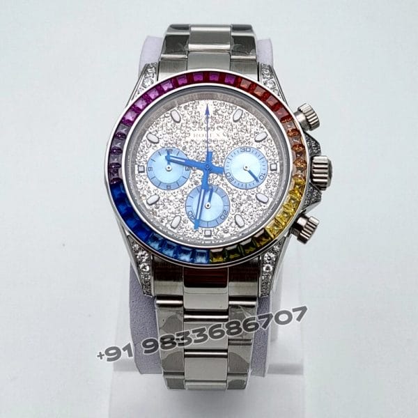 Rolex Daytona Rainbow Pave Diamonds Bezel 40mm Super High Quality Swiss Automatic First Copy Watch (6)