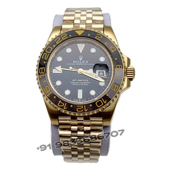 Rolex GMT Master II Yellow Gold Black Dial Jubilee Bracelet 40mm Super High Quality Swiss Automatic Clone Watch (1)