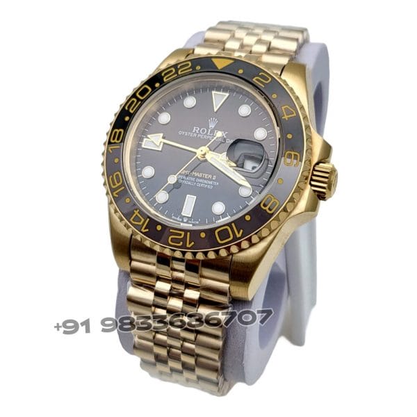 Rolex GMT Master II Yellow Gold Black Dial Jubilee Bracelet 40mm Super High Quality Swiss Automatic Clone Watch (2)