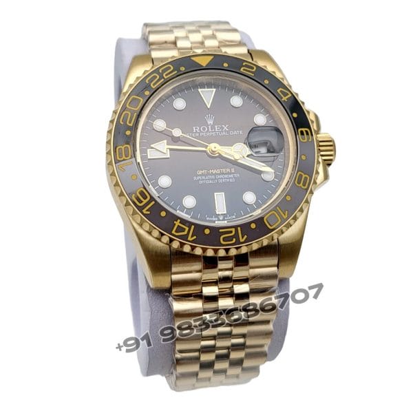 Rolex GMT Master II Yellow Gold Black Dial Jubilee Bracelet 40mm Super High Quality Swiss Automatic Clone Watch (3)