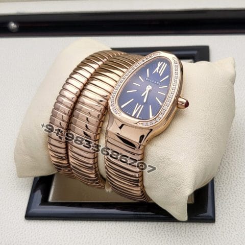 Bulgari Serpenti Rose Gold Double Spiral Blue Dial Brilliant Cut Diamond Set Bezel Super High Quality Watch