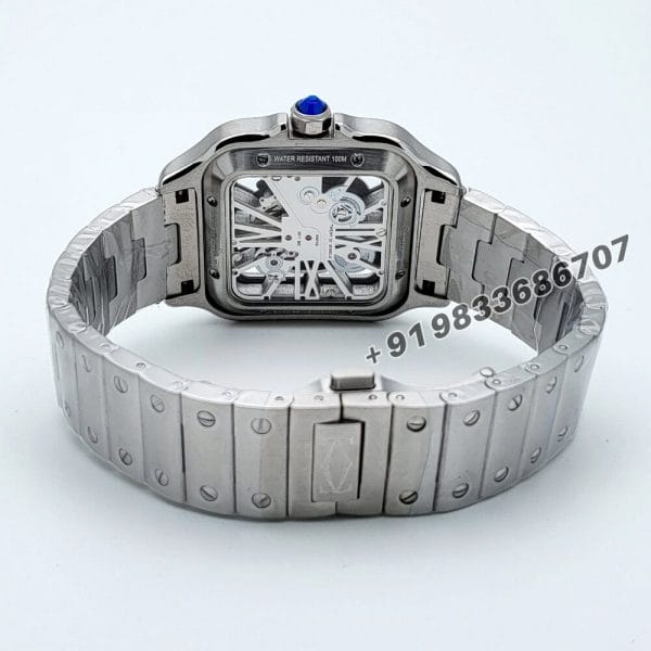 Cartier Santos Skeleton Stainless Steel Super High Quality Swiss Automatic Watch (2 Blue)