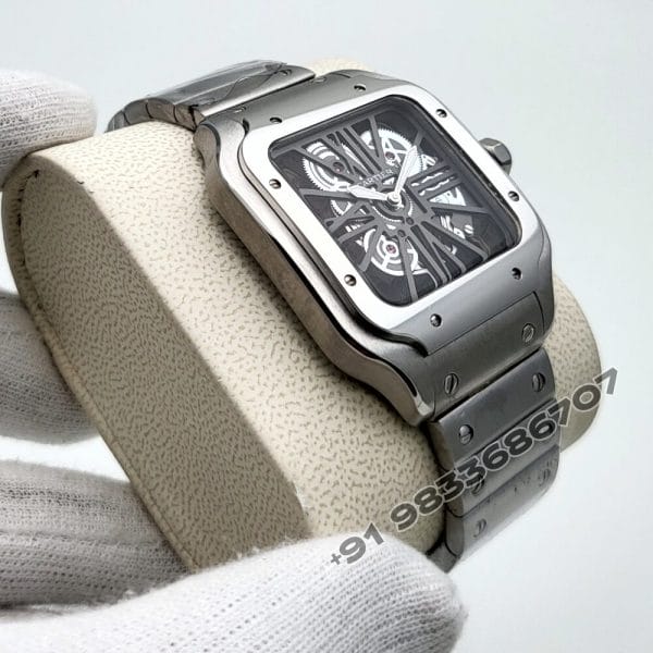 Cartier Santos Skeleton Stainless Steel Super High Quality Swiss Automatic Watch (6)