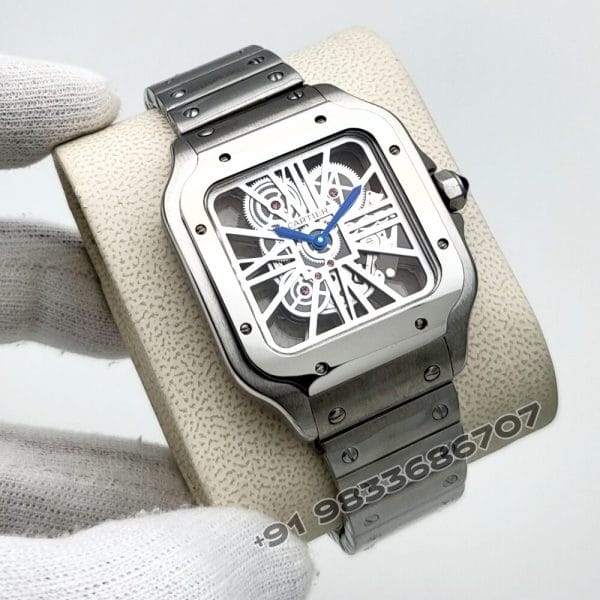Cartier Santos Skeleton Stainless Steel Super High Quality Swiss Automatic Watch (7)