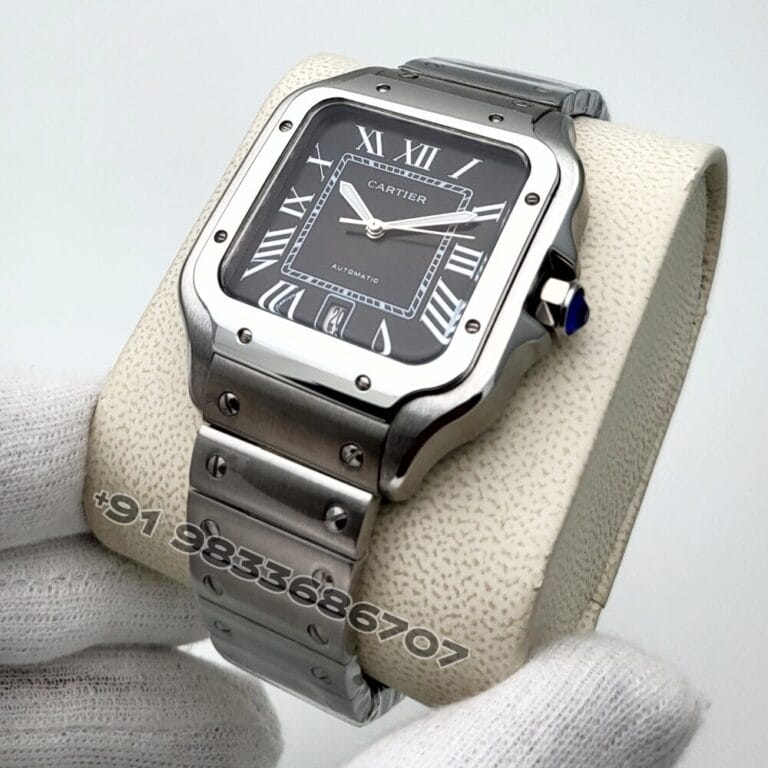 Cartier Santos Steel Black Dial Super High Quality Swiss Automatic Watch (2)
