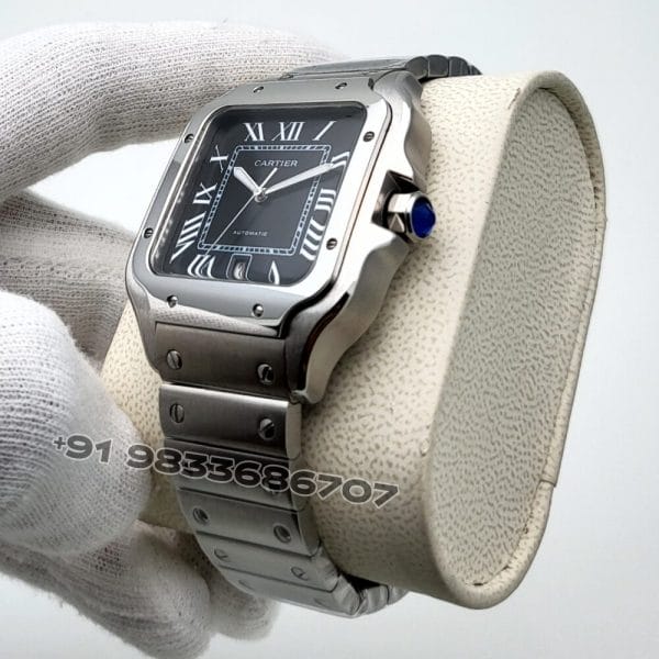 Cartier Santos Steel Black Dial Super High Quality Swiss Automatic Watch (2)