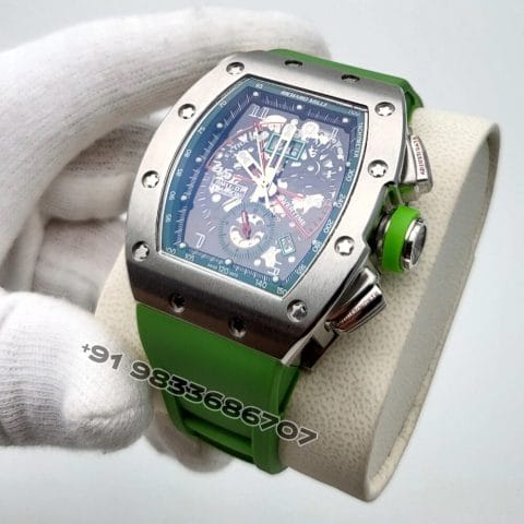 Richard Mille RM 11-01 Roberto Mancini Flyback Chronograph Green Rubber Strap Super High Quality Swiss Automatic Watch