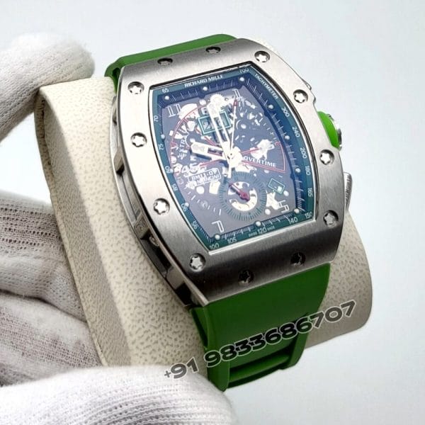 Richard Mille RM 11-01 Roberto Mancini Flyback Chronograph Green Rubber Strap Super High Quality Swiss Automatic Watch