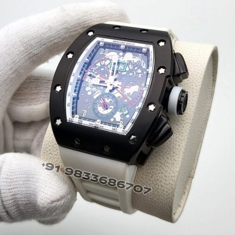 Richard Mille RM 11-01 Roberto Mancini Flyback Chronograph White Rubber Strap Super High Quality Swiss Automatic Watch