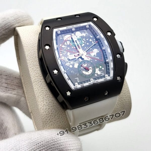 Richard Mille RM 11-01 Roberto Mancini Flyback Chronograph White Rubber Strap Super High Quality Swiss Automatic Watch