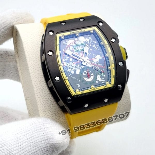 Richard Mille RM 11-01 Roberto Mancini Flyback Chronograph Yellow Rubber Strap Super High Quality Swiss Automatic Watch
