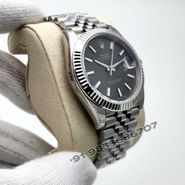 Rolex Datejust Oystersteel and White Gold Bright Black Dial 41mm Exact 1:1 Top Quality Super Clone Replica Swiss ETA 3235 Automatic Movement Watch