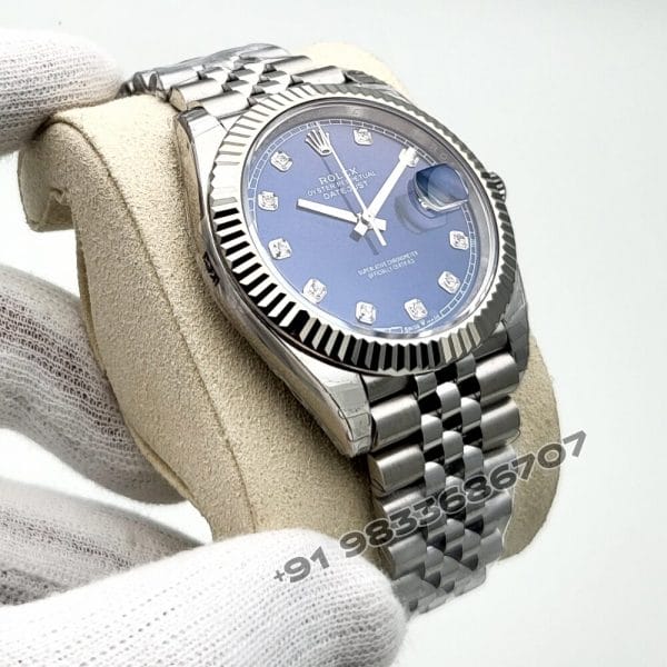 Rolex Datejust Oystersteel and White Gold Bright Blue with Diamonds Set Dial 41mm Exact 1:1 Top Quality Super Clone Swiss ETA 3235 Automatic Movement Watch