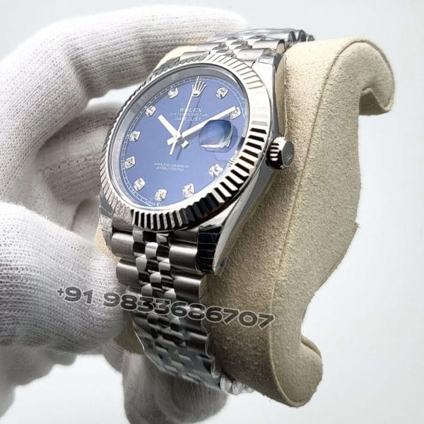 Rolex Datejust Oystersteel and White Gold Bright Blue with Diamonds Set Dial 41mm Exact 1:1 Top Quality Super Clone Swiss ETA 3235 Automatic Movement Watch