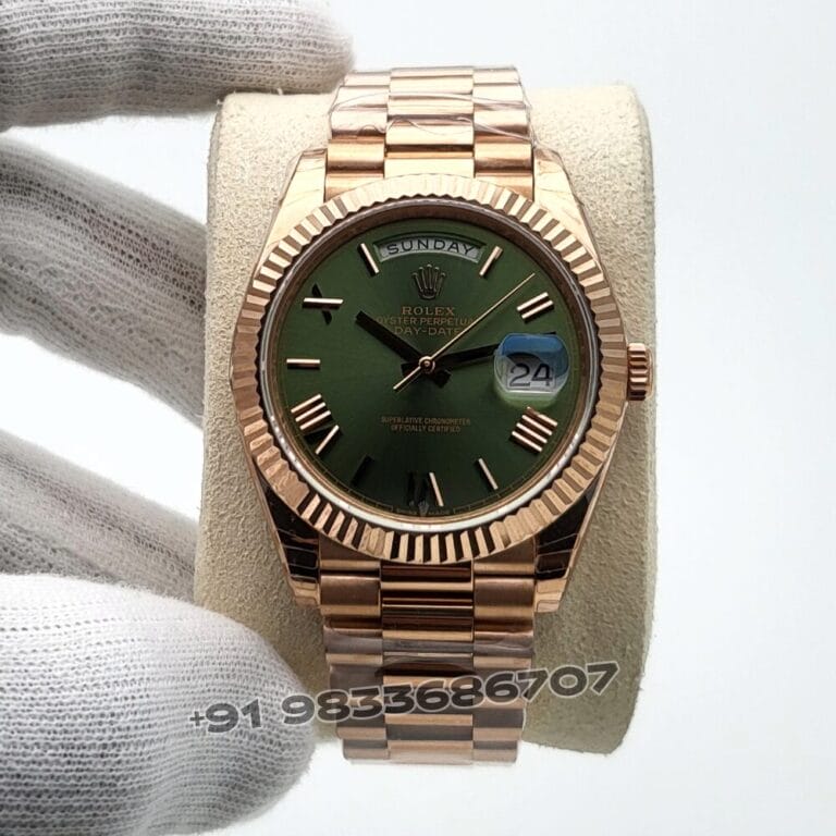 Rolex Day-Date Everose Gold Olive Green Dial 40mm Exact 1:1 Top Quality Super Clone Replica Swiss ETA 3255 Automatic Movement Watch
