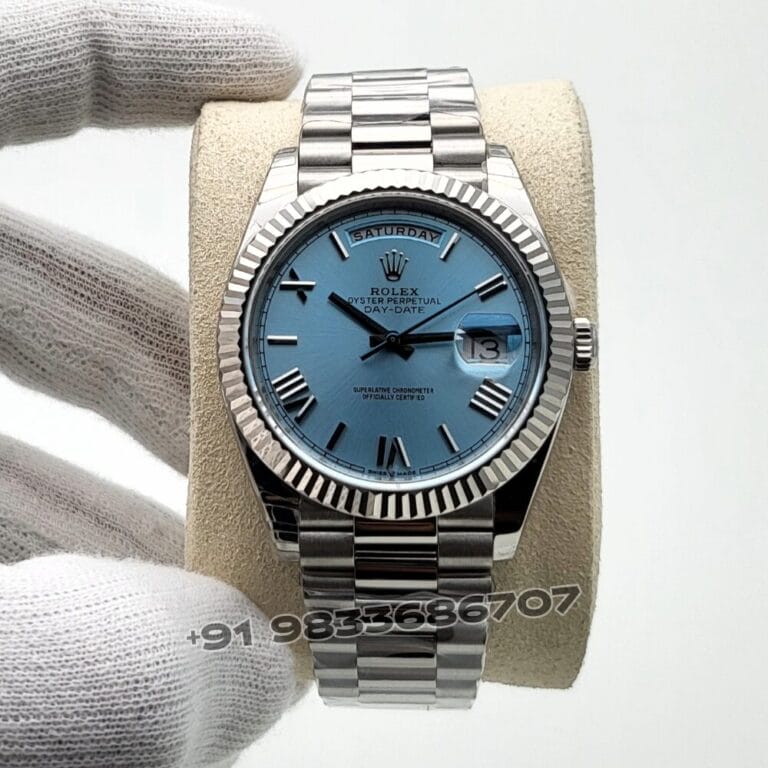 Rolex Day-Date Platinum Ice Blue Dial 40mm Exact 1:1 Top Quality Replica Super Clone Swiss ETA 3255 Automatic Movement Watch