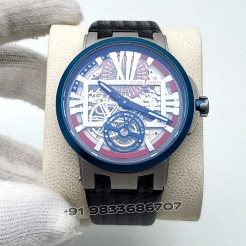 Ulysse Nardin Executive Skeleton Tourbillon Blue Leather Strap Super High Quality Swiss Automatic Watch